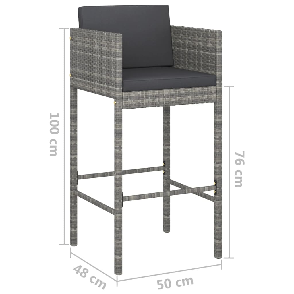 Ensemble de bar de jardin 7 pcs et coussins Résine tressée Gris