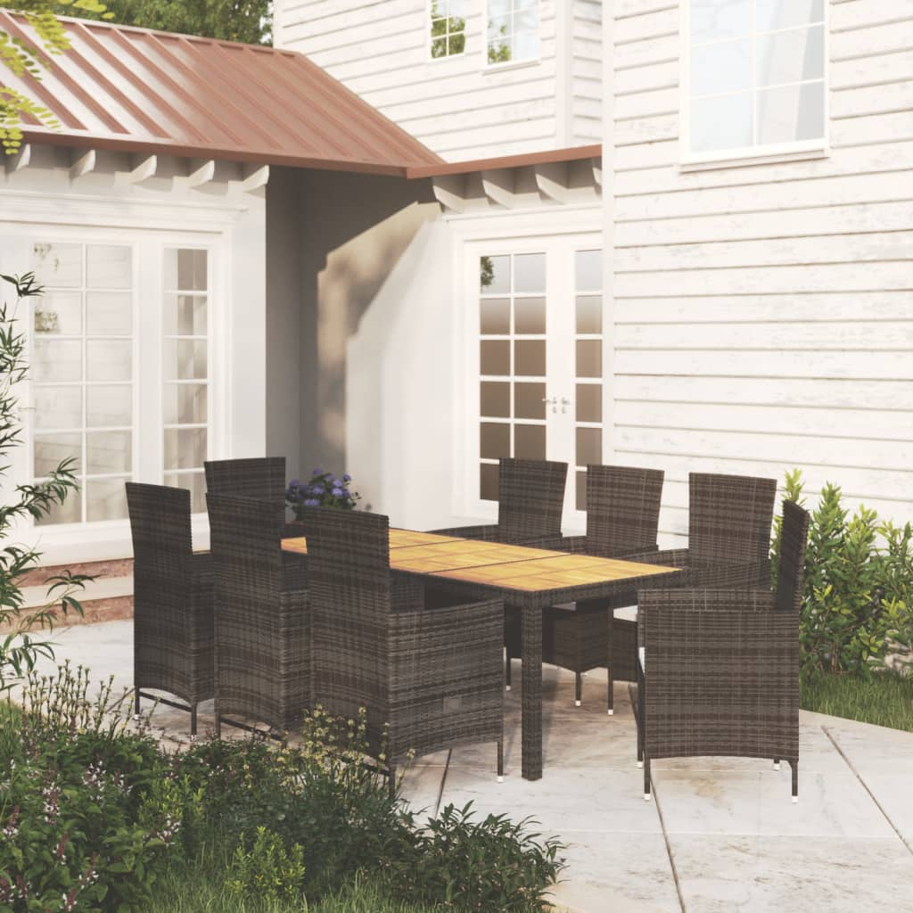 Mobilier à dîner de jardin 9pcs et coussins Résine tressée Noir