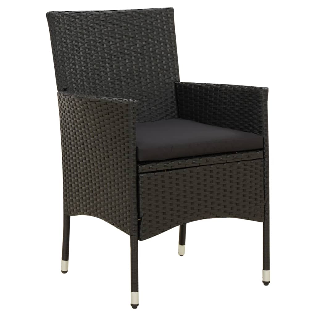 Mobilier à dîner de jardin 5pcs et coussins Résine tressée Noir