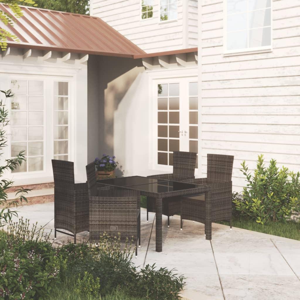 Mobilier à dîner de jardin 5pcs et coussins Résine tressée Noir