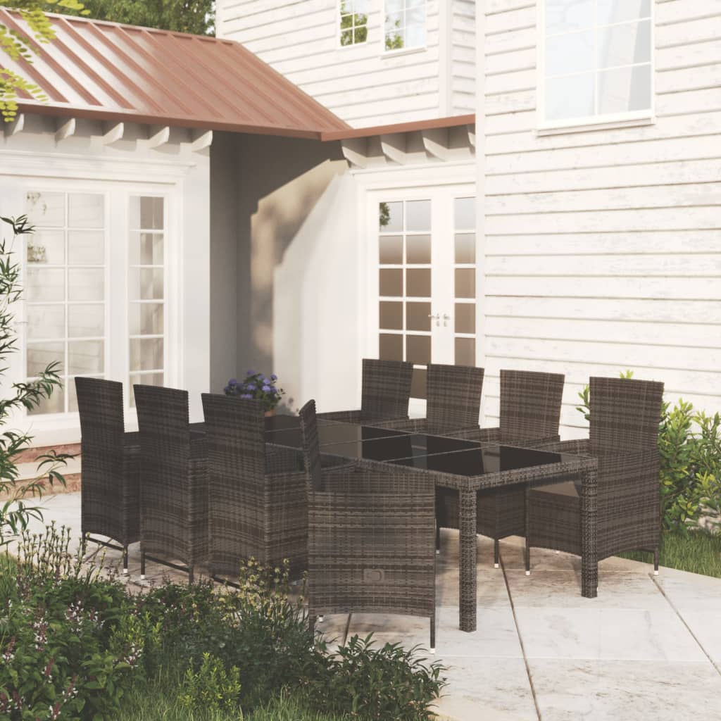 Mobilier à dîner de jardin 9pcs et coussins Résine tressée Noir