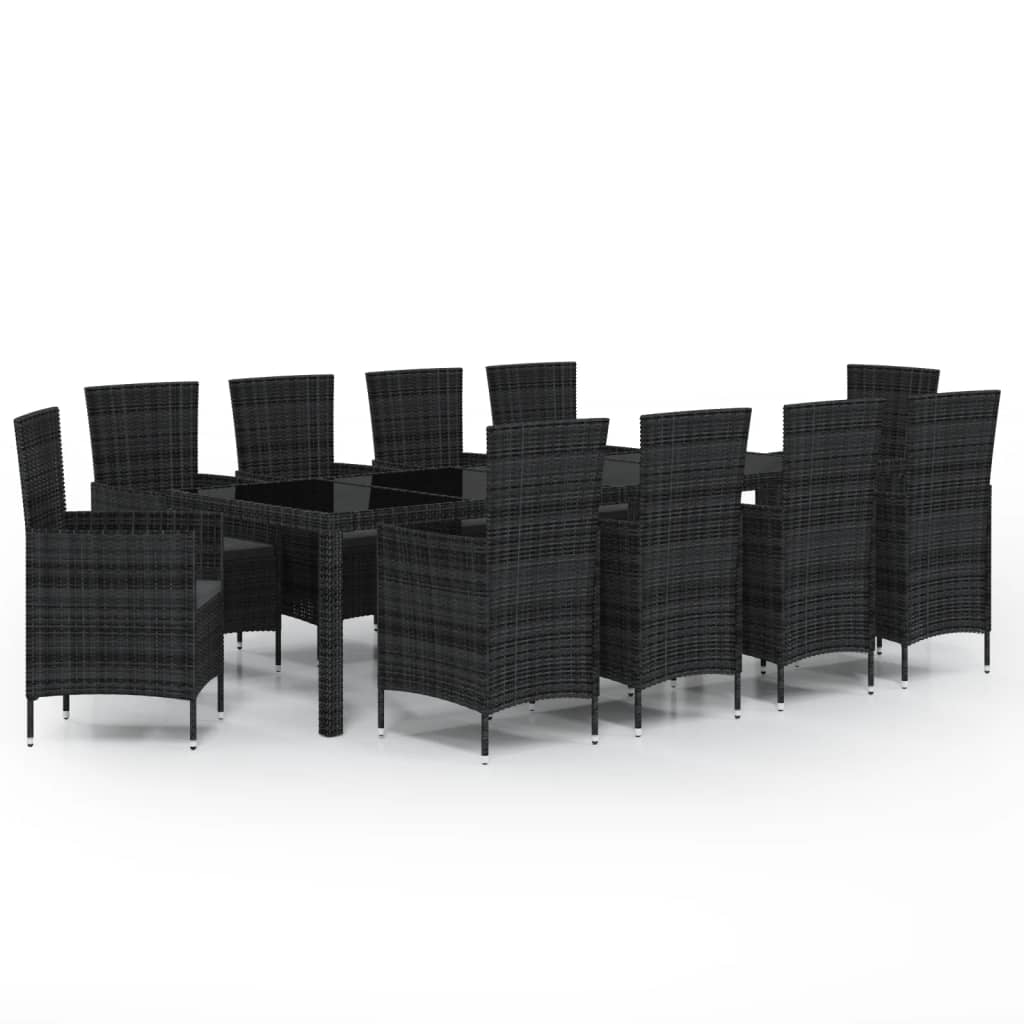 Mobilier à dîner de jardin 11 pcs coussins Résine tressée Noir