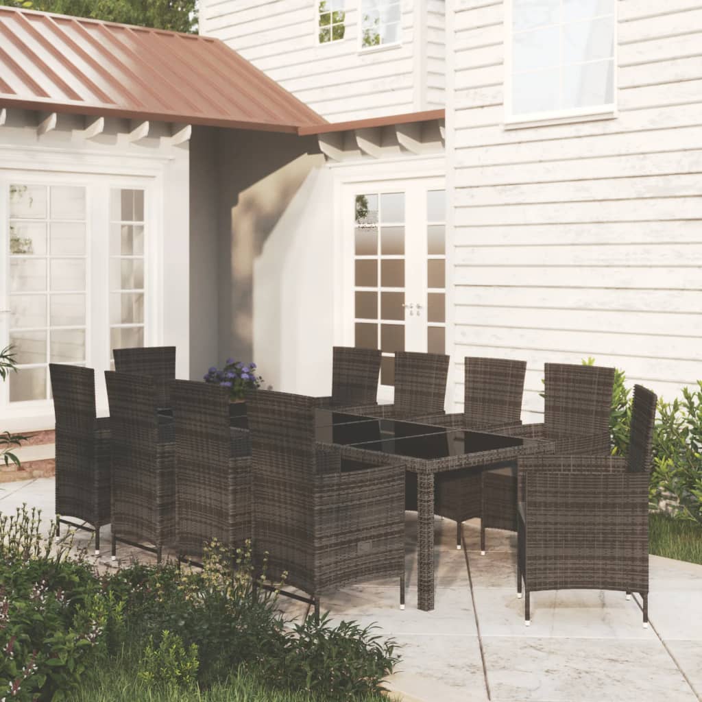 Mobilier à dîner de jardin 11 pcs coussins Résine tressée Noir