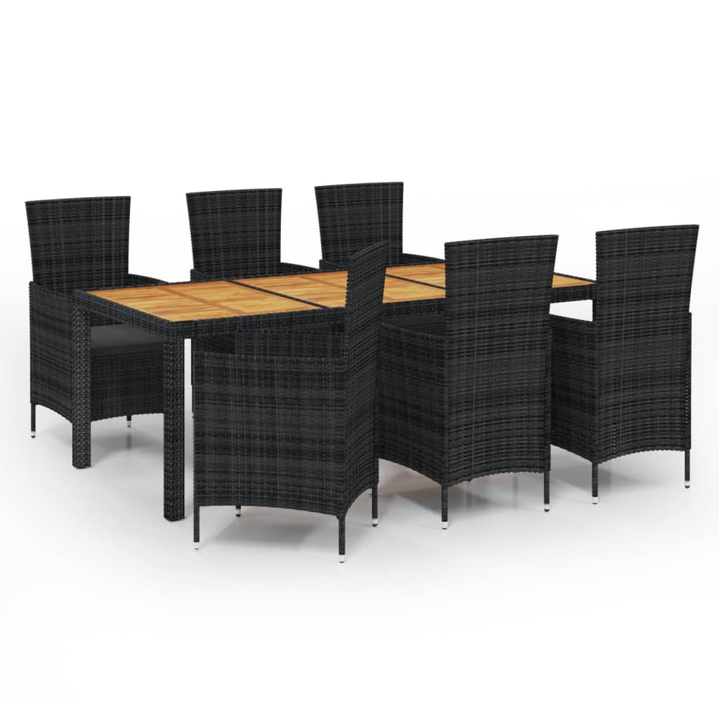 Mobilier à dîner de jardin 7pcs et coussins Résine tressée Noir