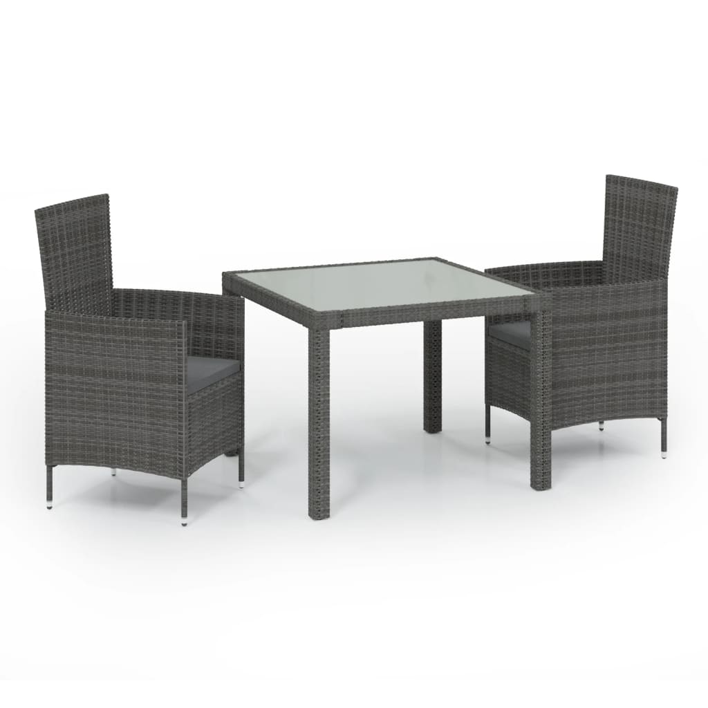 Mobilier à dîner de jardin 3pcs et coussins Résine tressée Gris