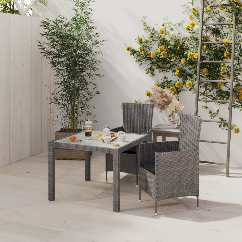 Mobilier à dîner de jardin 3pcs et coussins Résine tressée Gris