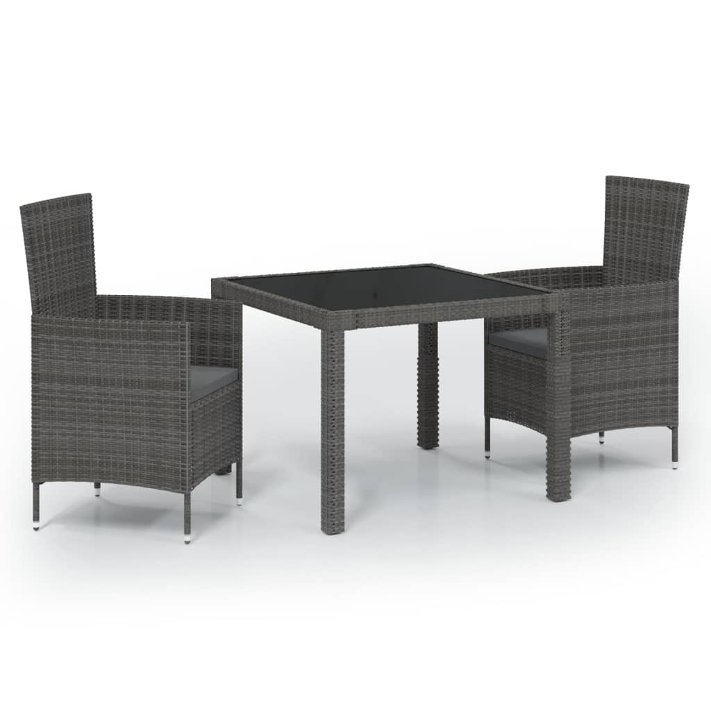 Mobilier à dîner de jardin 3pcs et coussins Résine tressée Gris