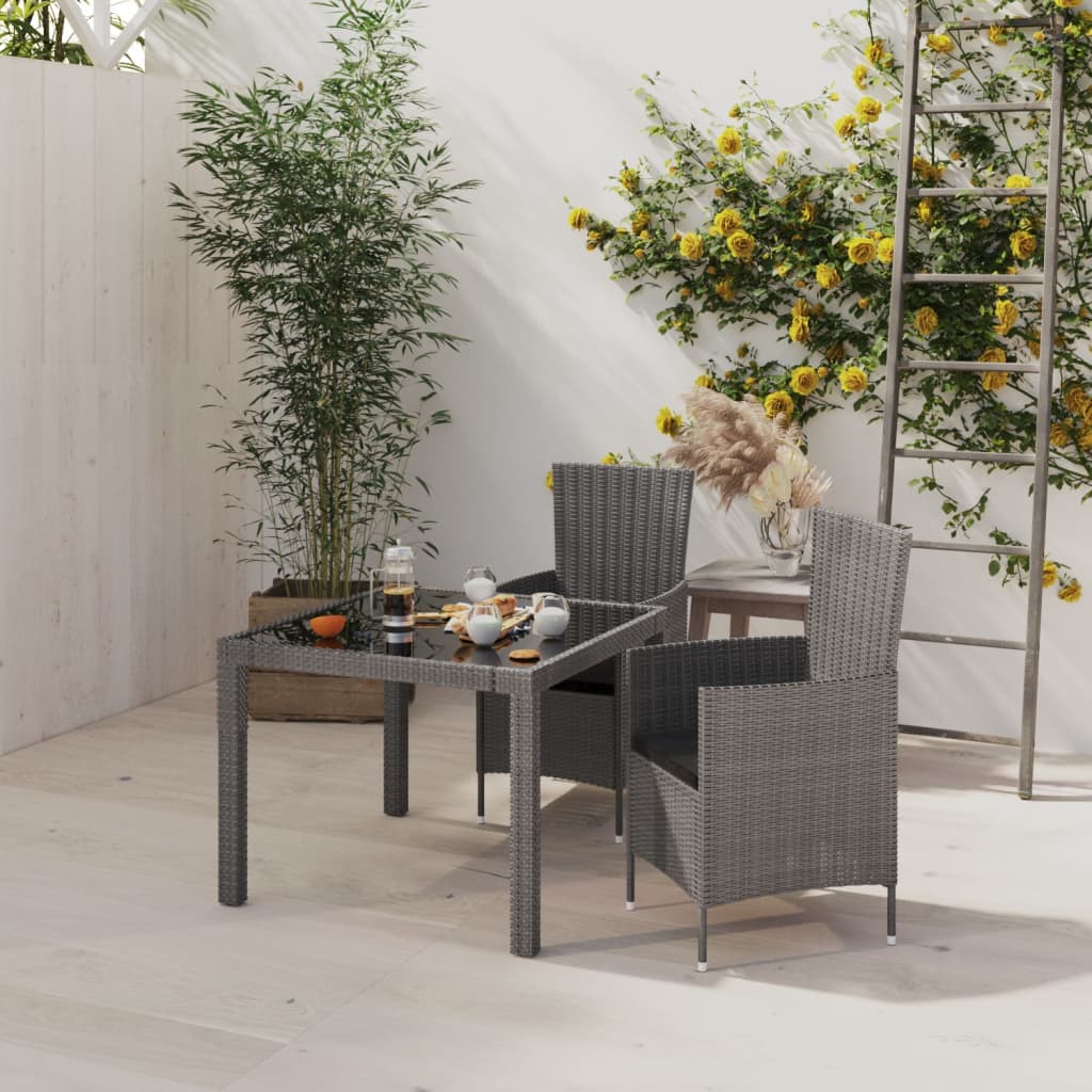 Mobilier à dîner de jardin 3pcs et coussins Résine tressée Gris