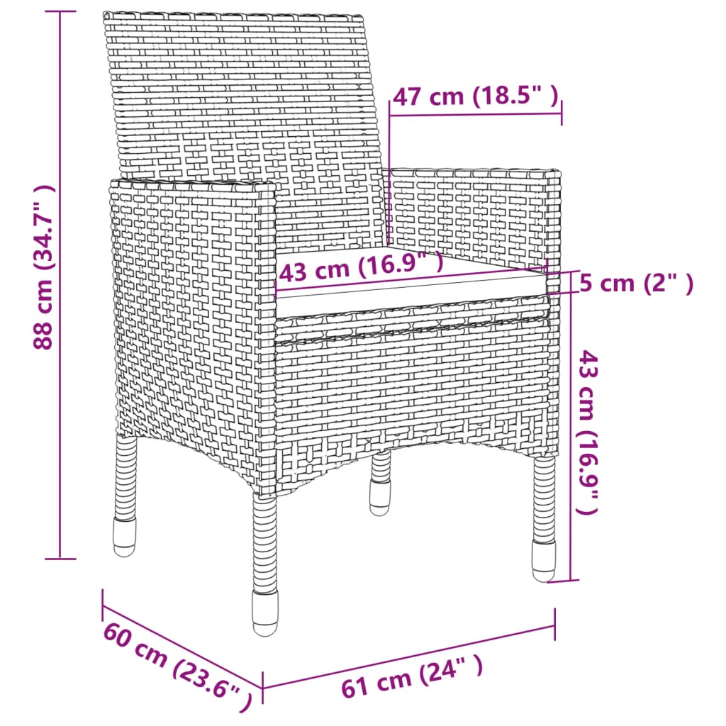 Mobilier à dîner de jardin 5pcs et coussins résine tressée vris