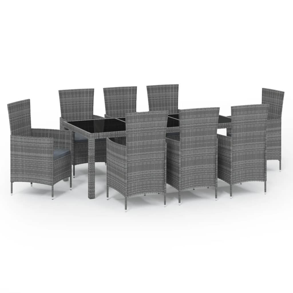 Mobilier à dîner de jardin 9pcs et coussins Résine tressée Gris