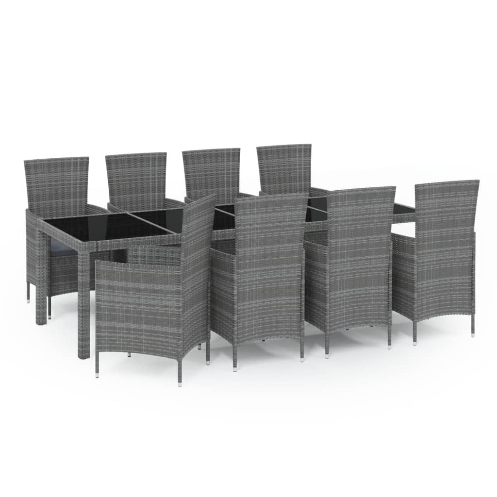 Mobilier à dîner de jardin 9pcs et coussins Résine tressée Gris