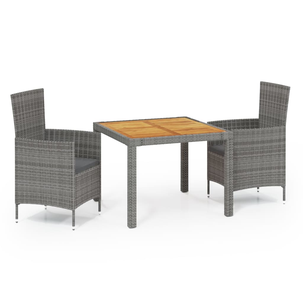 Mobilier à dîner de jardin 3pcs et coussins Résine tressée Gris