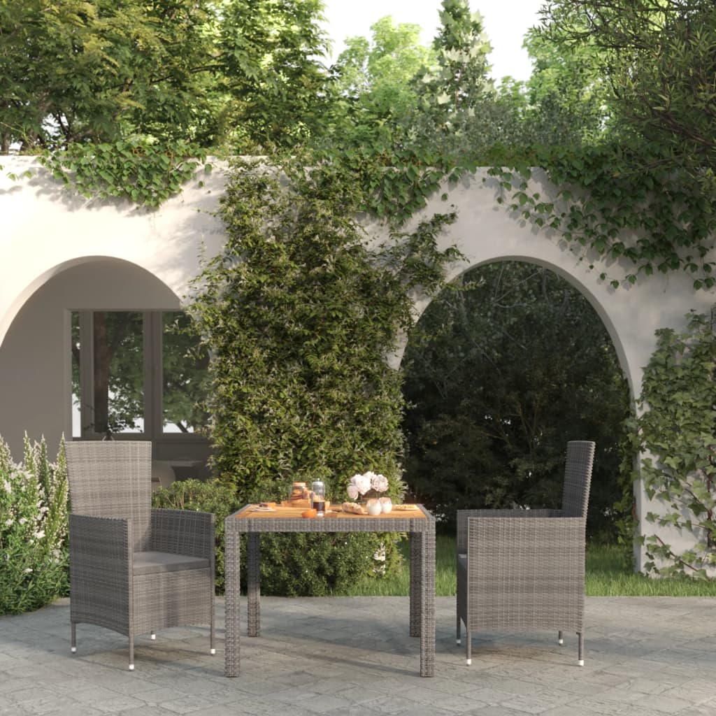 Mobilier à dîner de jardin 3pcs et coussins Résine tressée Gris