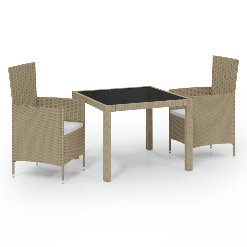 Mobilier à dîner de jardin 3 pcs coussins Résine tressée Beige