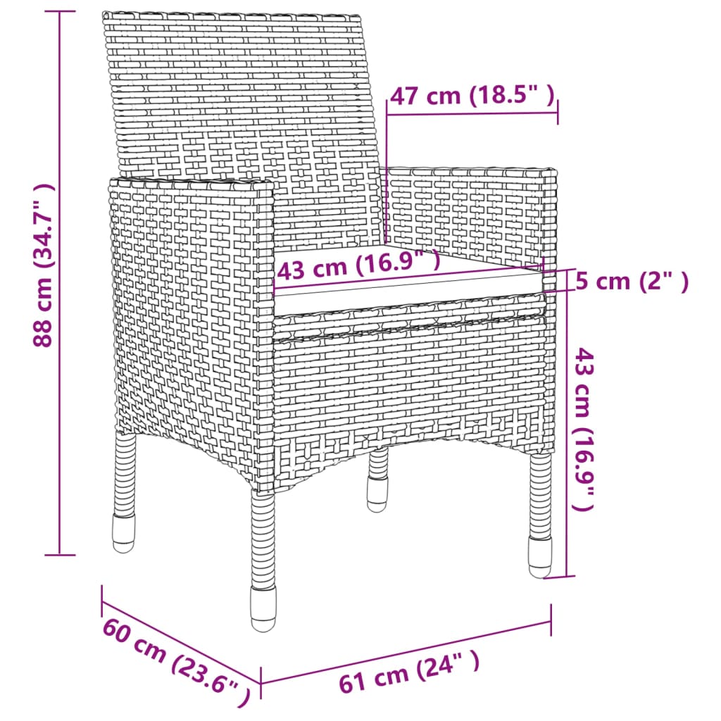 Mobilier à dîner de jardin 3 pcs coussins Résine tressée Beige