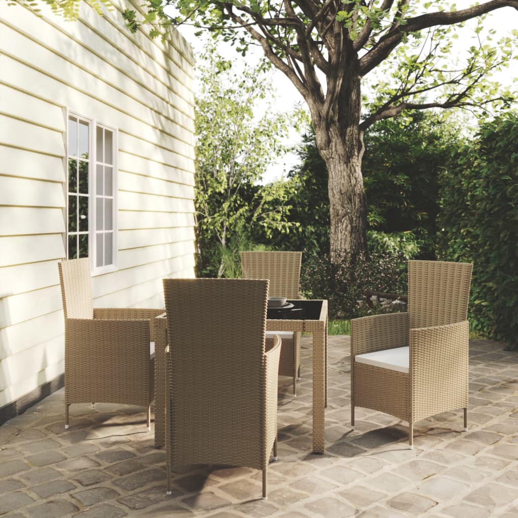 Mobilier à dîner de jardin 5 pcs coussins Résine tressée Beige