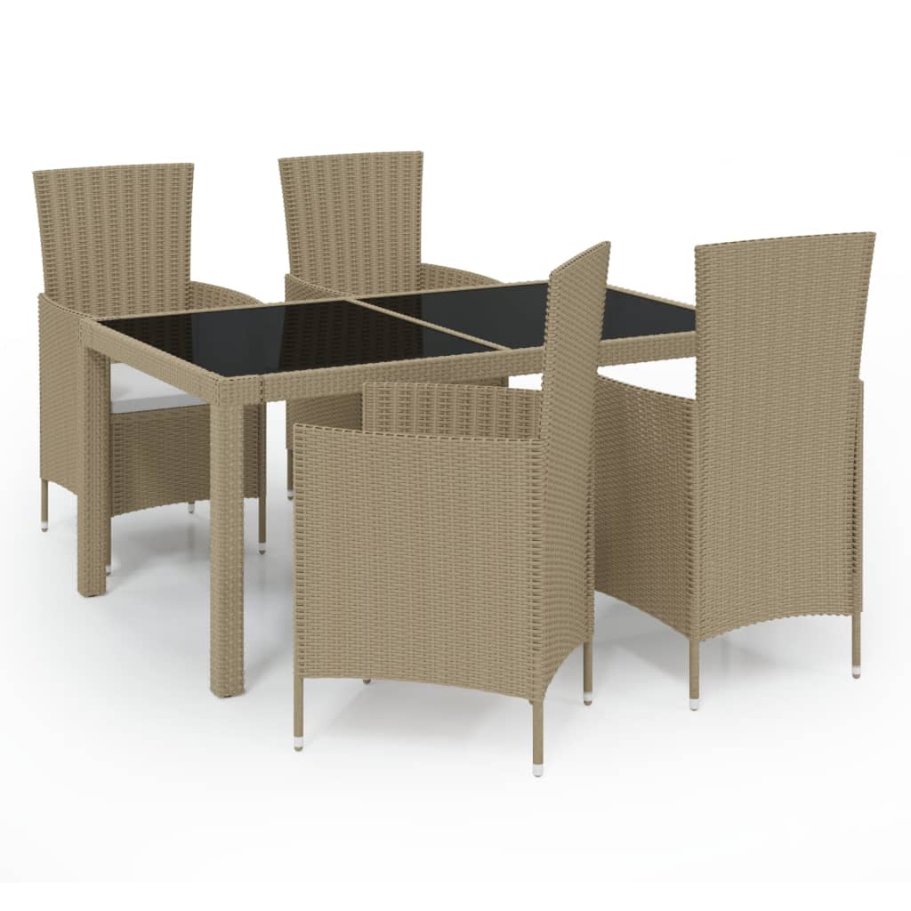 Mobilier à dîner de jardin 5 pcs coussins Résine tressée Beige