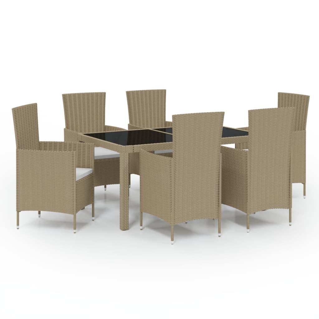 Mobilier à dîner de jardin 7 pcs coussins Résine tressée Beige