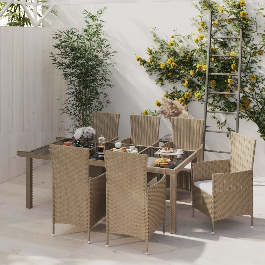 Mobilier à dîner de jardin 7 pcs coussins Résine tressée Beige