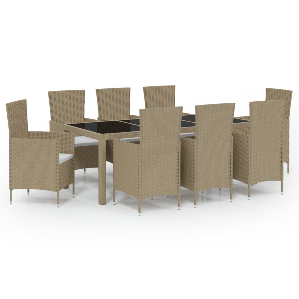 Mobilier à dîner de jardin 9 pcs coussins Résine tressée Beige