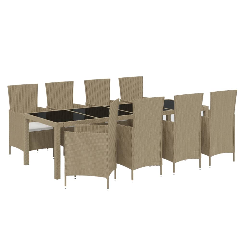 Ensemble à dîner de jardin 9 pcs coussins Résine tressée Beige