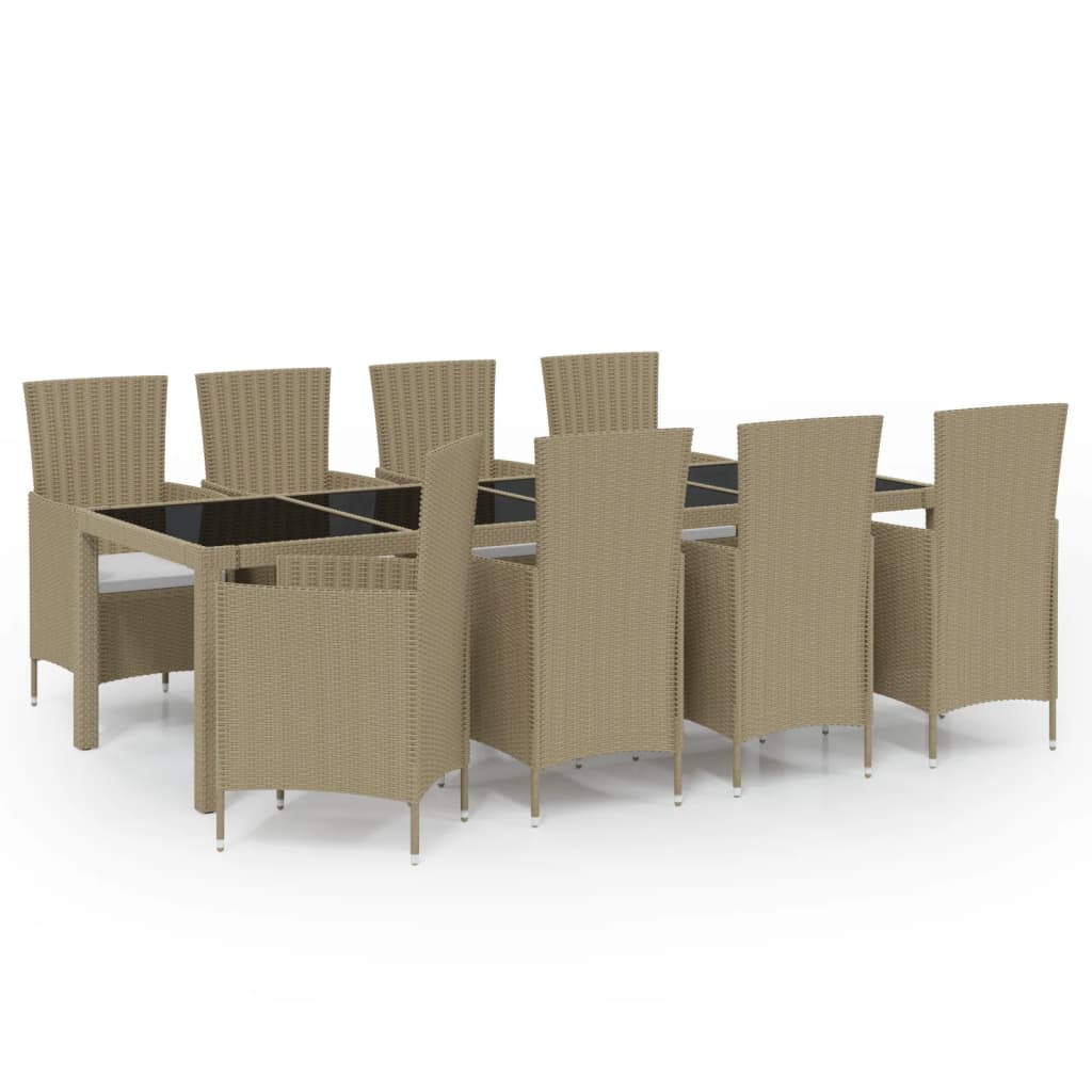 Mobilier à dîner de jardin 11 pcs coussins Résine tressée Beige