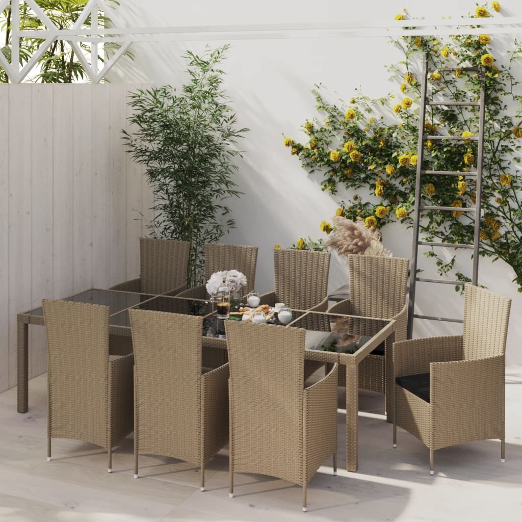 Mobilier à dîner de jardin 11 pcs coussins Résine tressée Beige