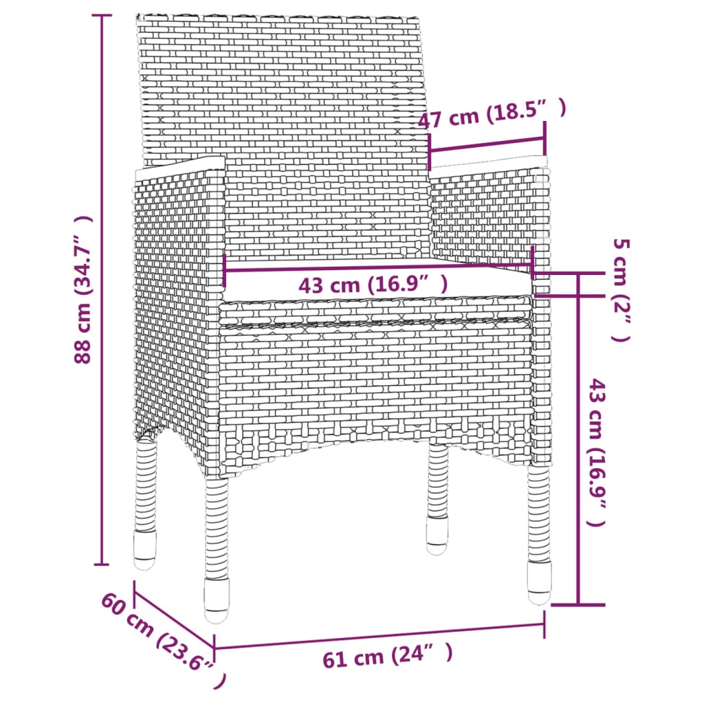 Mobilier à dîner de jardin 5pcs et coussins résine tressée vris