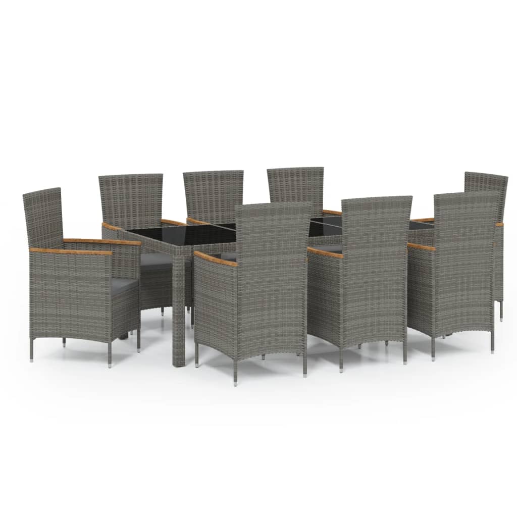 Mobilier à dîner de jardin 9pcs et coussins Résine tressée Gris