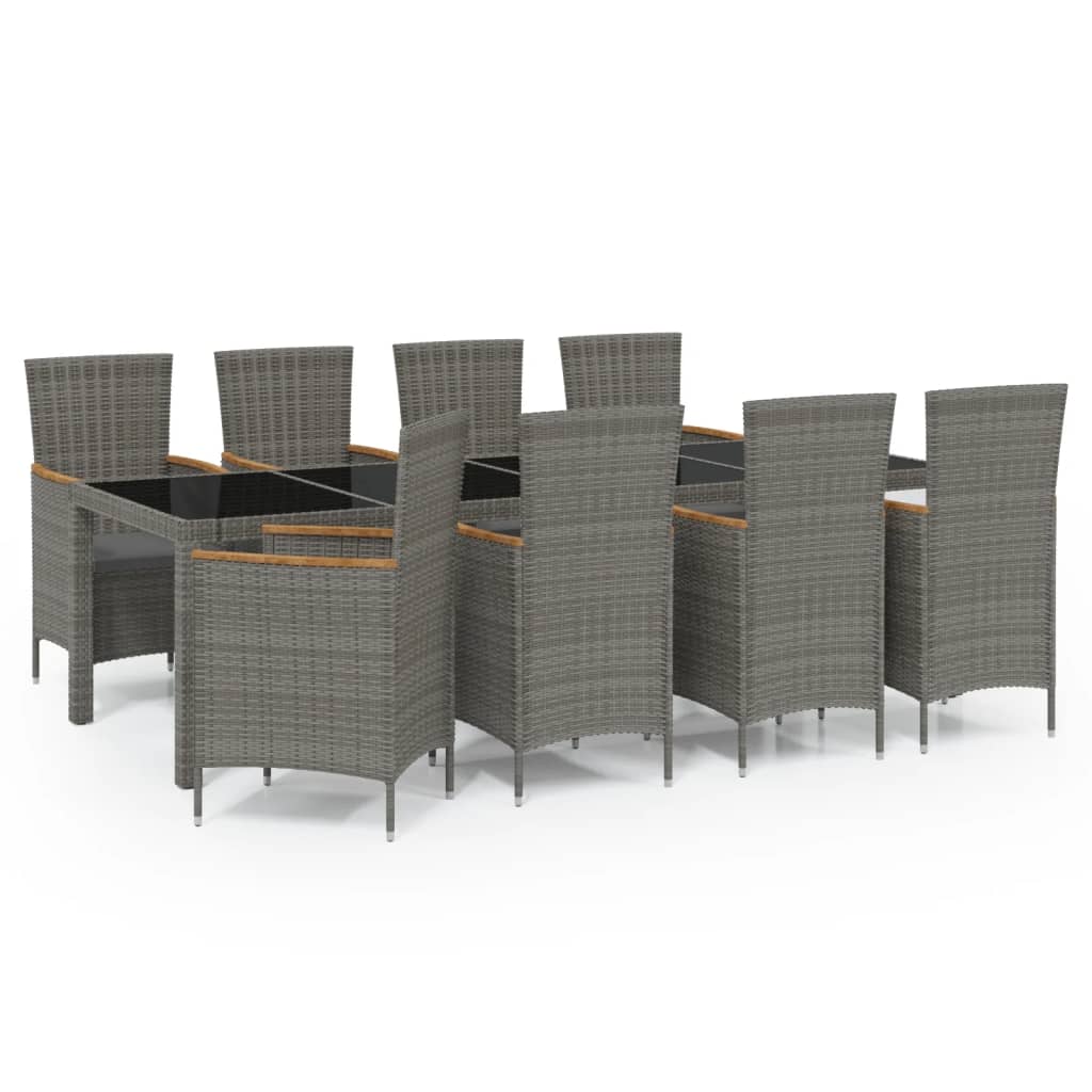 Mobilier à dîner de jardin 9pcs et coussins Résine tressée Gris