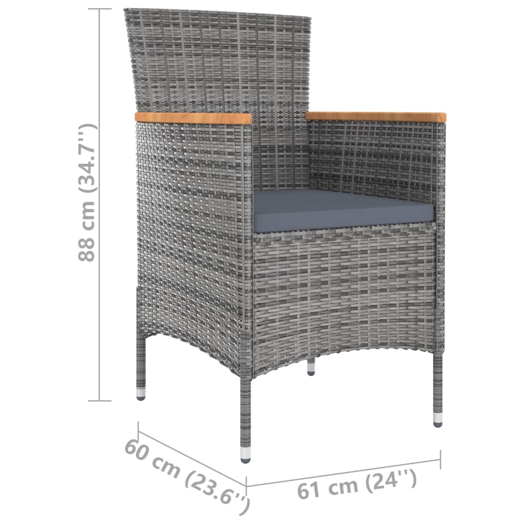 Mobilier à dîner de jardin 9pcs et coussins Résine tressée Gris