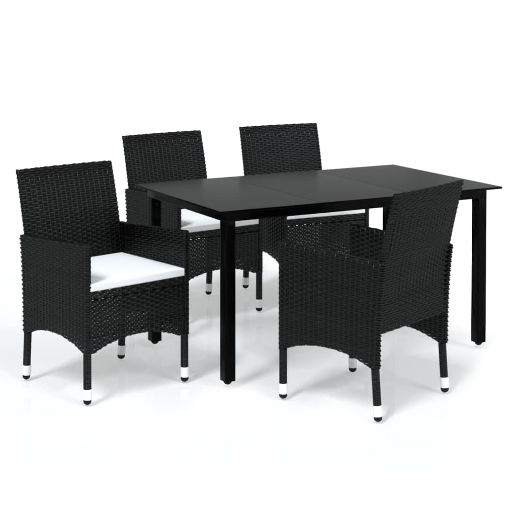 Mobilier à dîner de jardin et coussins 5pcs Résine tressée Noir