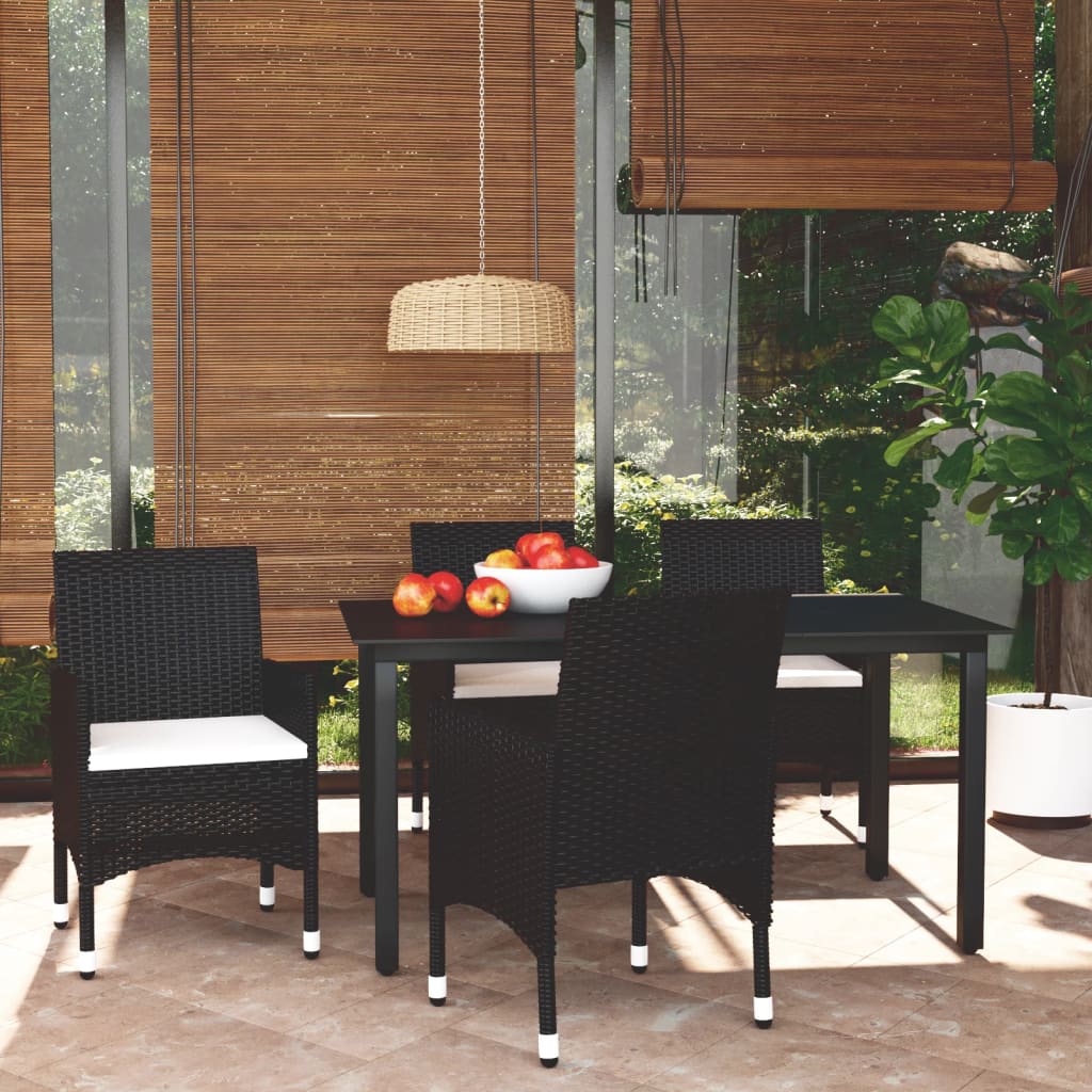 Mobilier à dîner de jardin et coussins 5pcs Résine tressée Noir