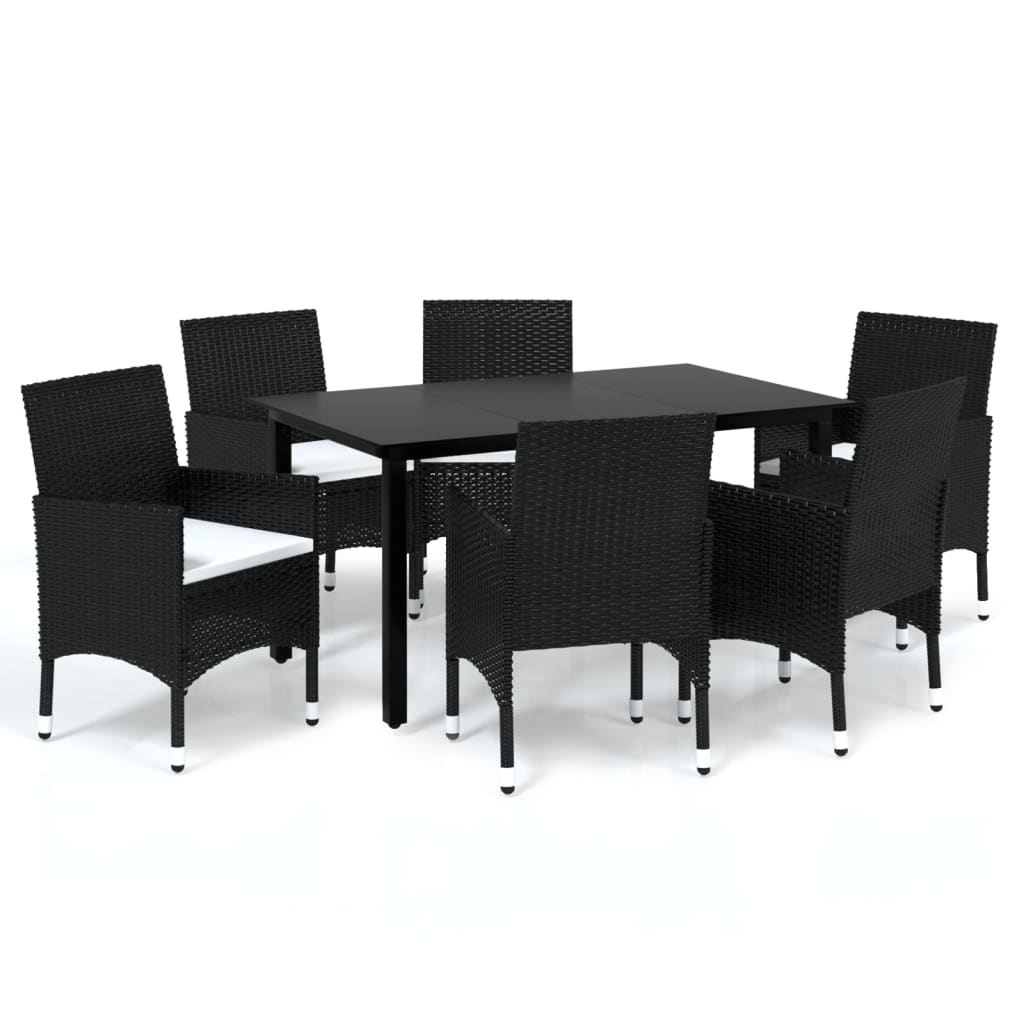 Mobilier à dîner de jardin et coussins 7pcs Résine tressée Noir