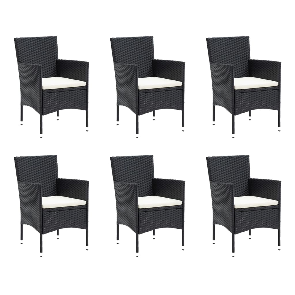 Mobilier à dîner de jardin et coussins 7pcs Résine tressée Noir