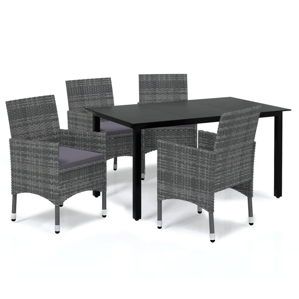 Mobilier à dîner de jardin et coussins 5pcs Résine tressée Gris