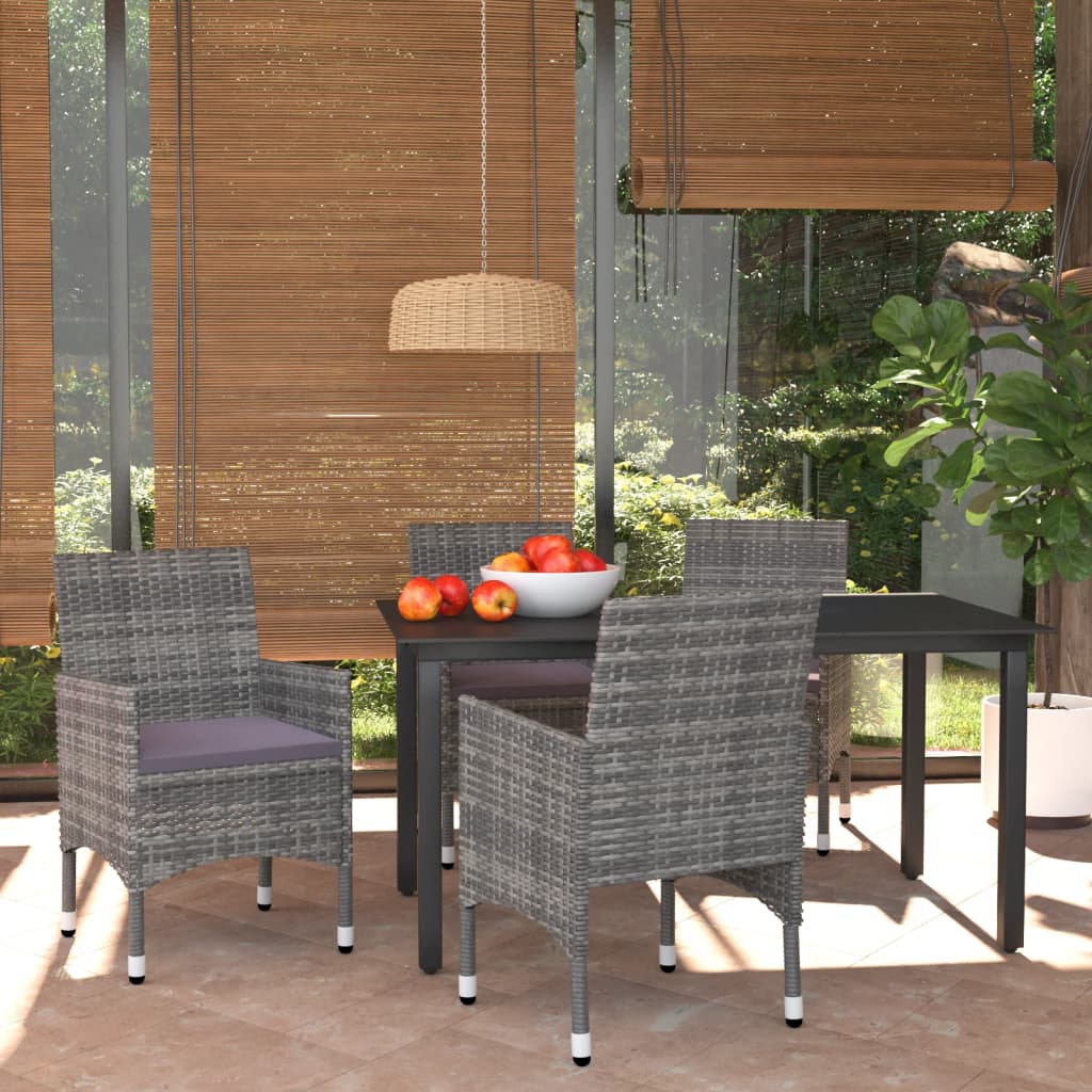 Mobilier à dîner de jardin et coussins 5pcs Résine tressée Gris