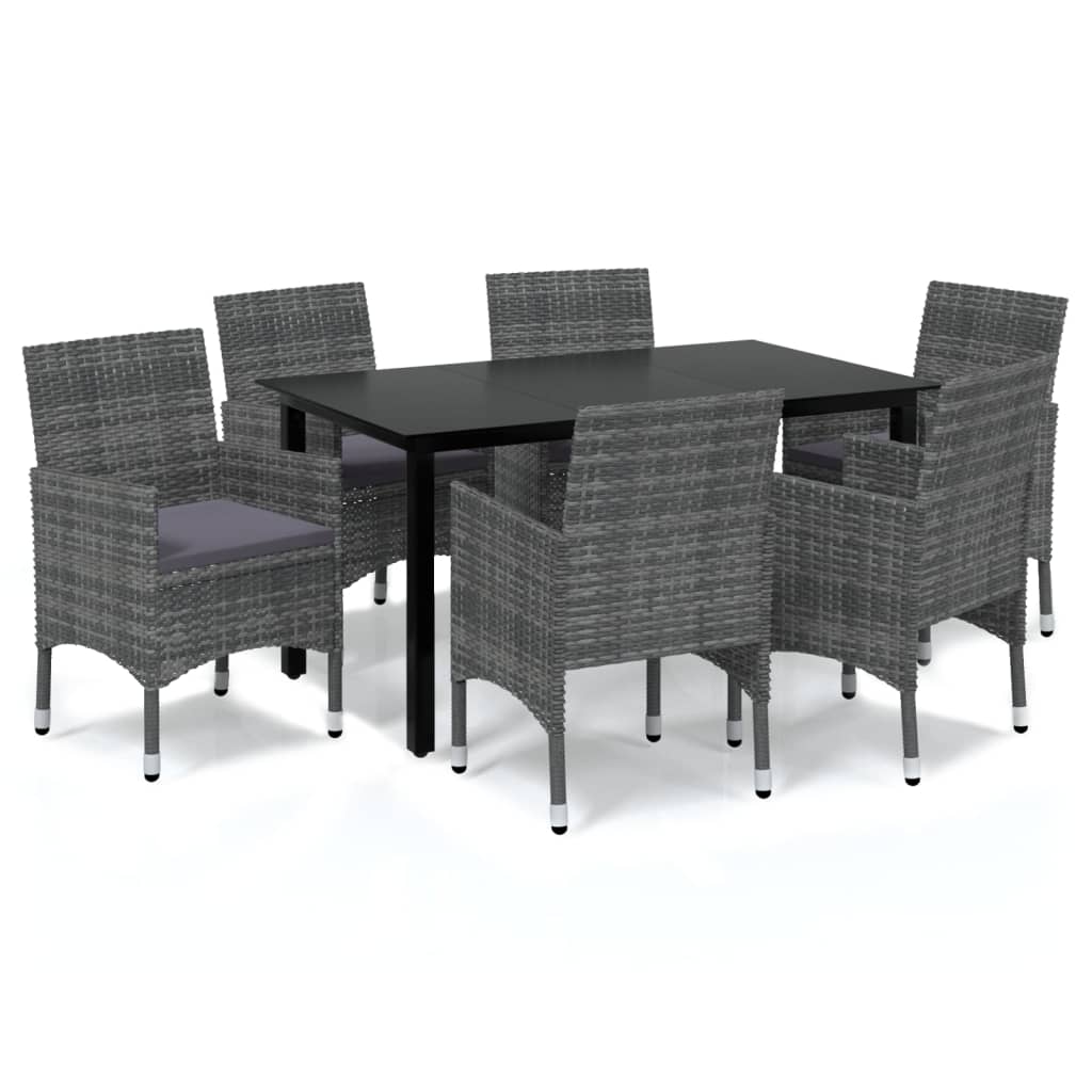 Mobilier à dîner de jardin et coussins 7pcs Résine tressée Gris