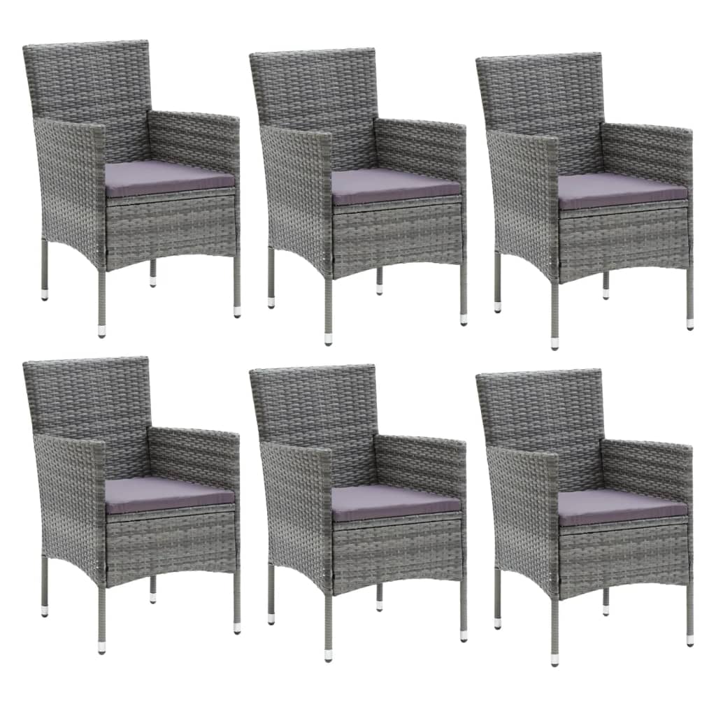 Mobilier à dîner de jardin et coussins 7pcs Résine tressée Gris