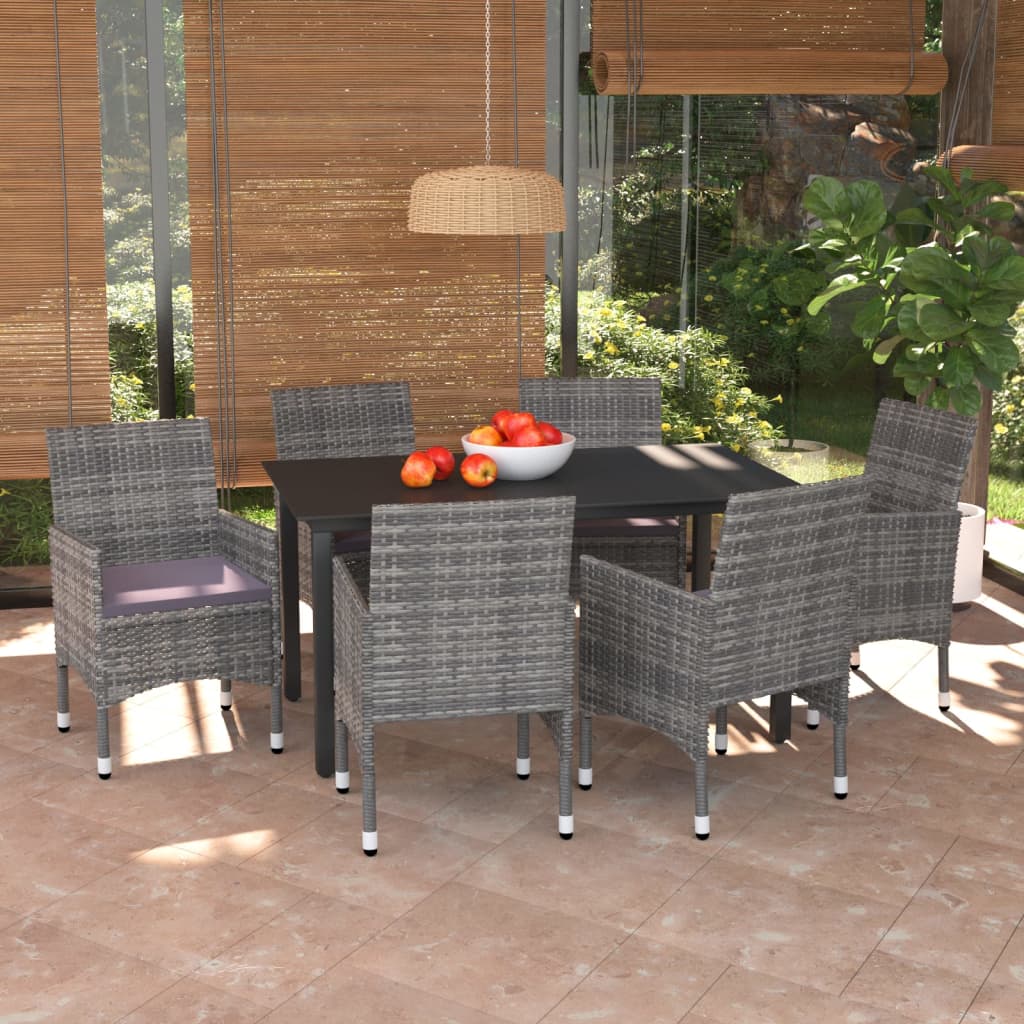 Mobilier à dîner de jardin et coussins 7pcs Résine tressée Gris