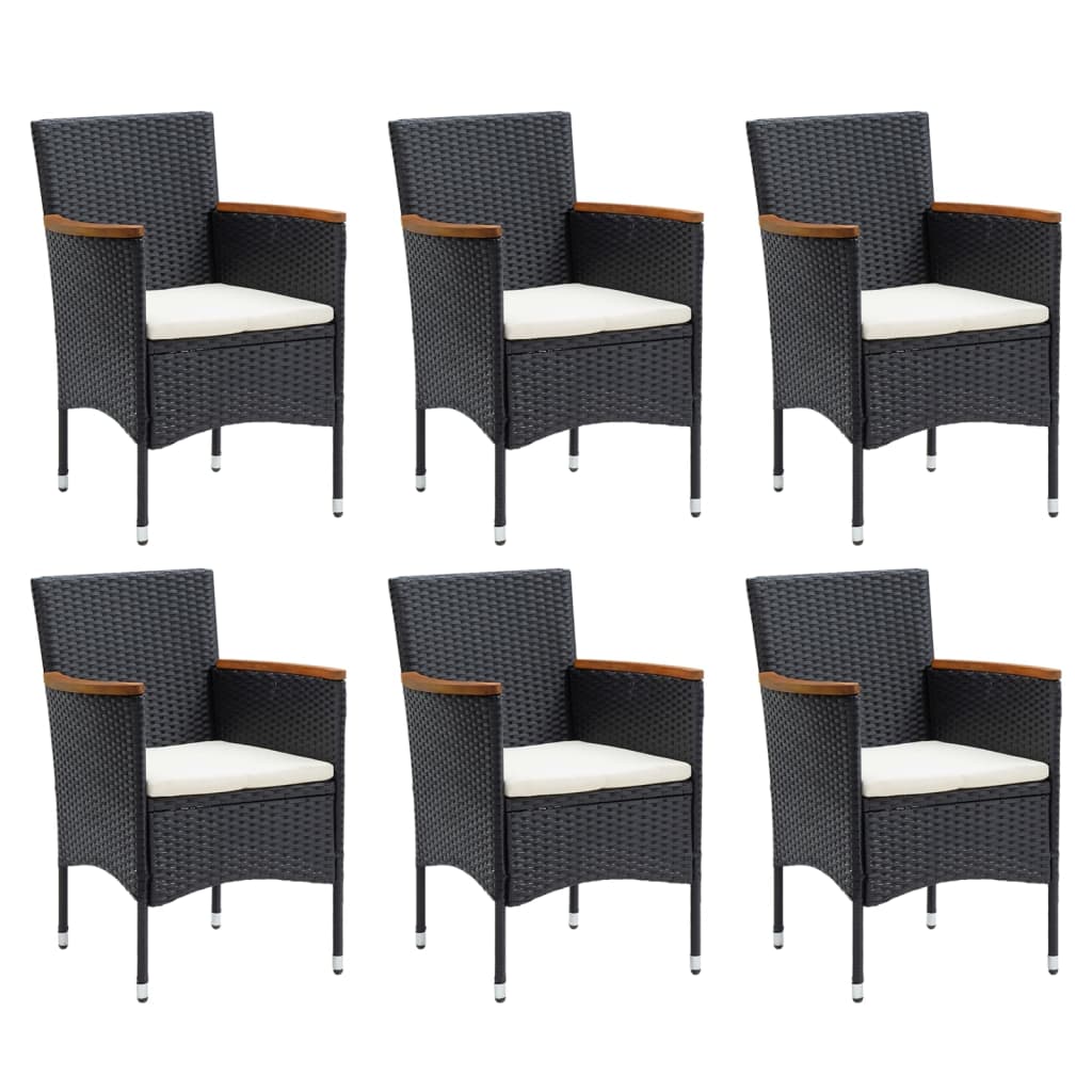 Mobilier à dîner de jardin et coussins 7pcs Résine tressée Noir