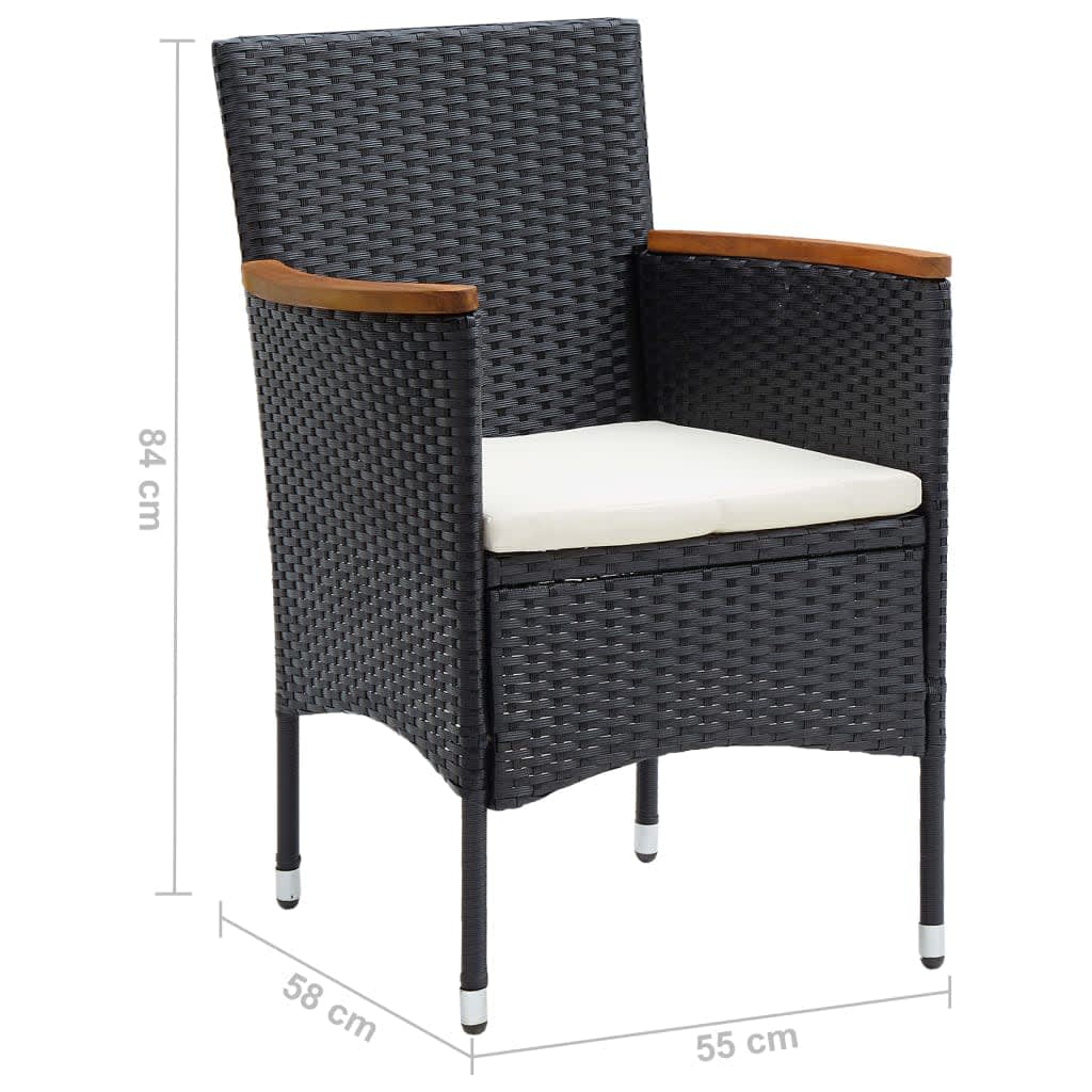 Mobilier à dîner de jardin et coussins 7pcs Résine tressée Noir