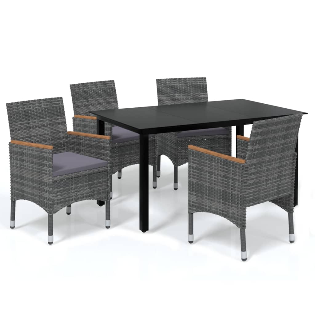 Mobilier à dîner de jardin et coussins 5pcs Résine tressée Gris