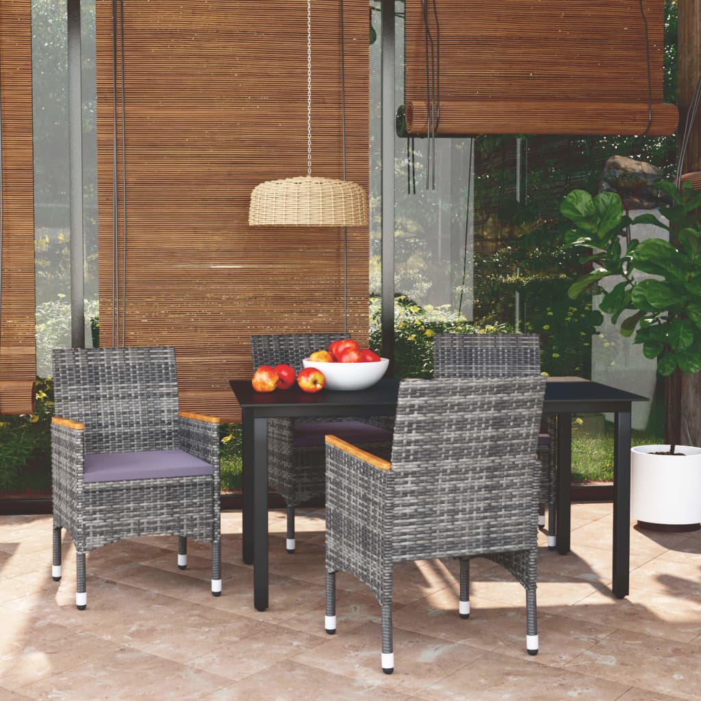 Mobilier à dîner de jardin et coussins 5pcs Résine tressée Gris