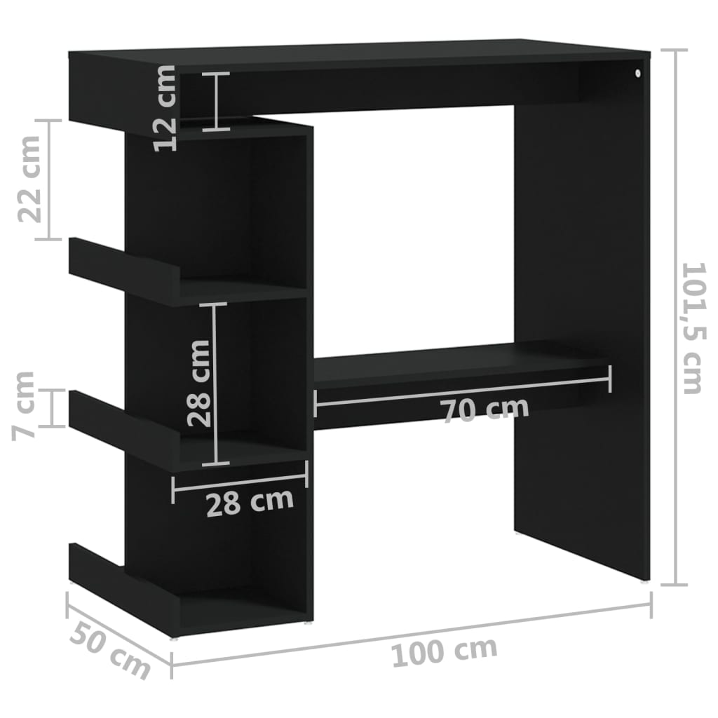 Tavolo da bar tavolo da barratura nera stoccaggio 100x50x101.5 cm