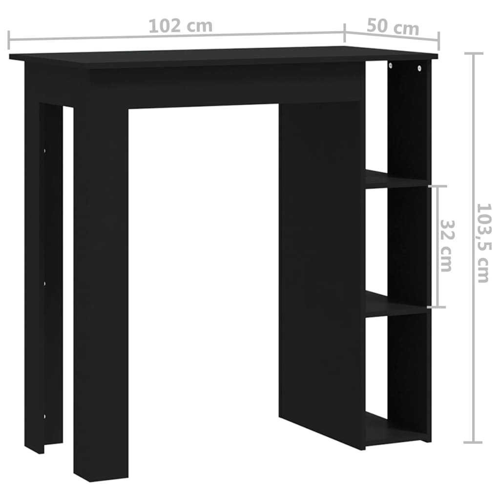 Bar table with black shelf 102x50x103.5 cm agglomerated