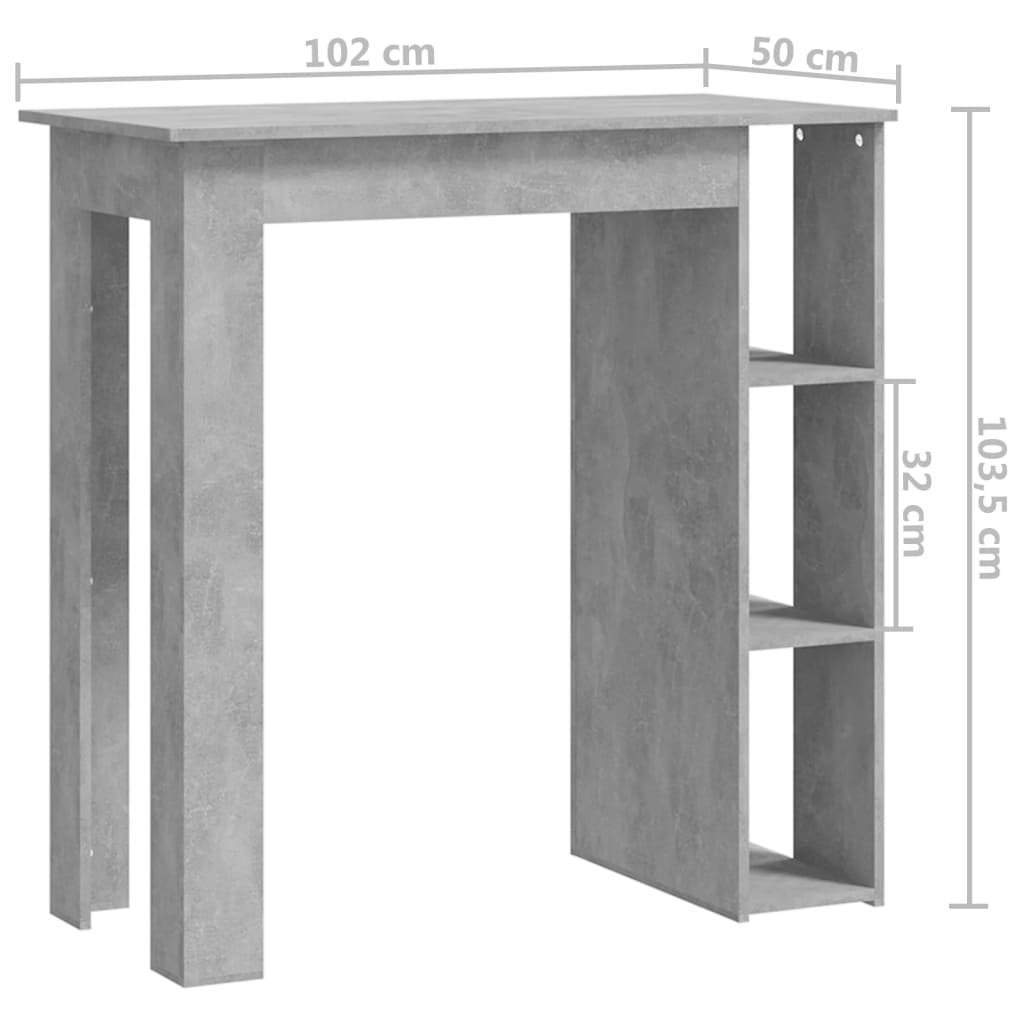 Tavolo da bar con ripiano Grigio cemento 102x50x103,5 cm Truciolato