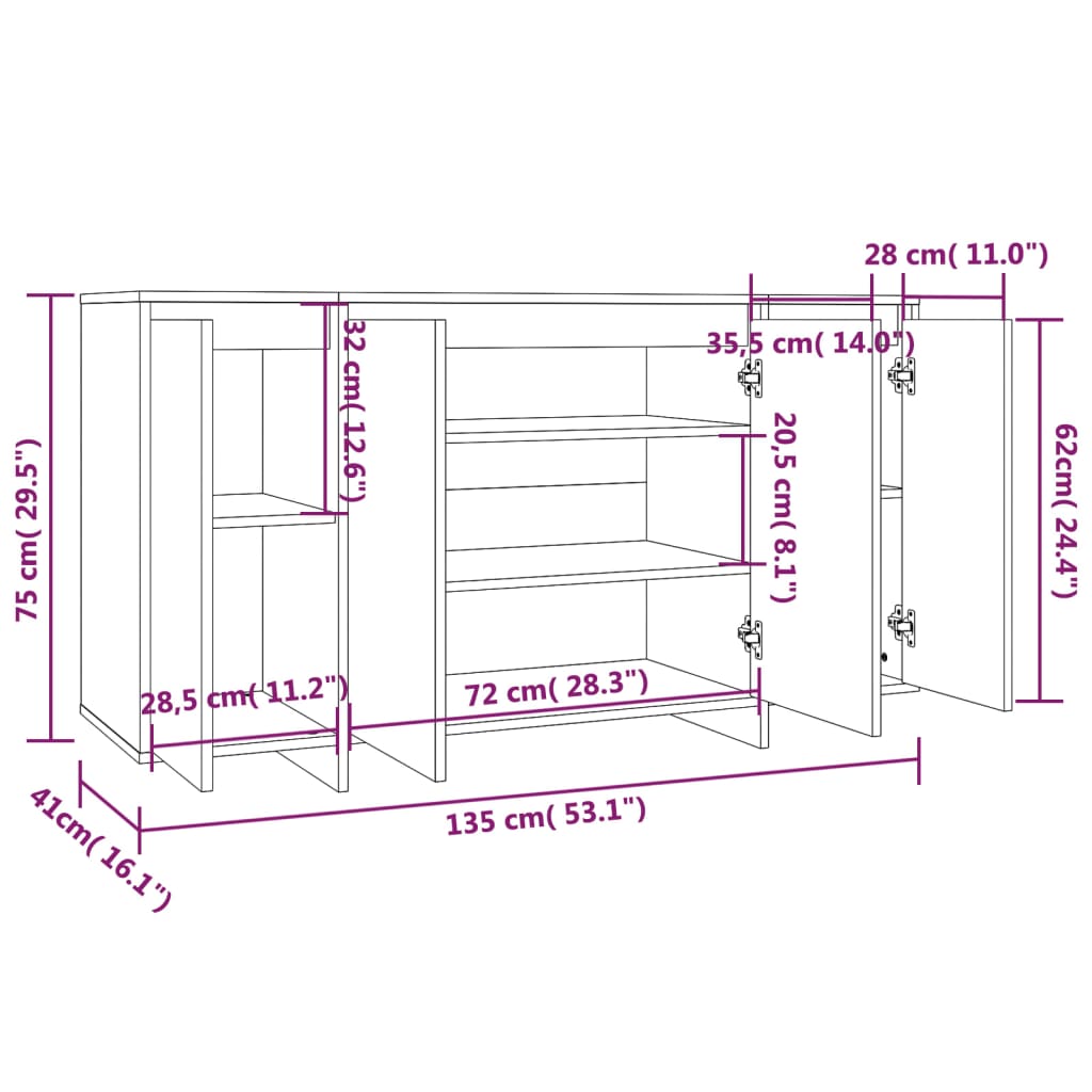 Credenza grigio cemento 135x41x75 cm in multistrato