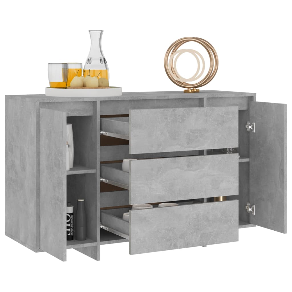 Buffet with 3 concrete gray drawers 120x41x75 cm agglomerated