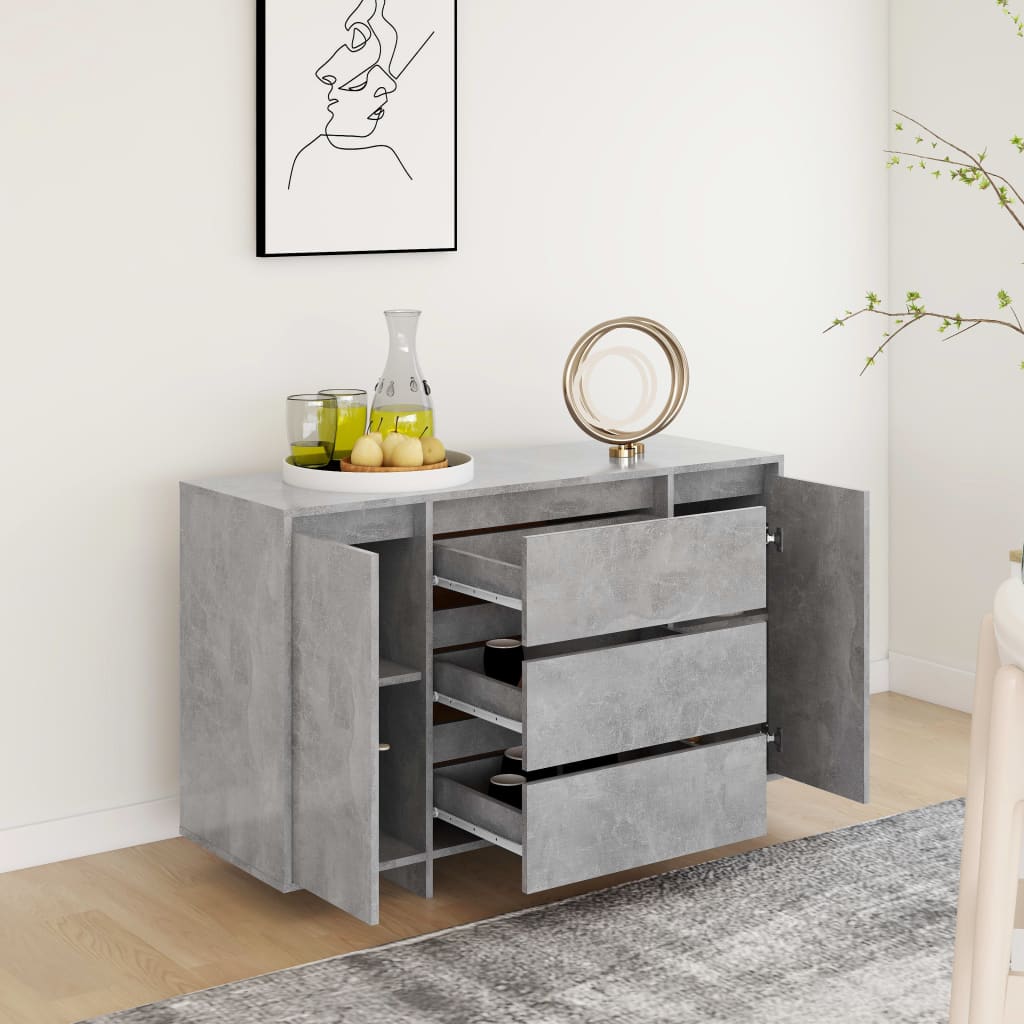 Buffet with 3 concrete gray drawers 120x41x75 cm agglomerated